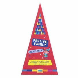 Fizz Creations Festive Family Games Pack. 3 Exciting Family Christmas Games - Who Am I, Charades & Trivia in Christmas Tree Shaped Box. 50 Cards in Each Game & Fun Cone Hats for Who Am I Game.