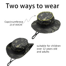 Camo Boonie Hat for Men Women, Military Tactical Wide Brim Bucket Hats, UPF50+ Jungle Sun Hats for Fishing Hunting Safari