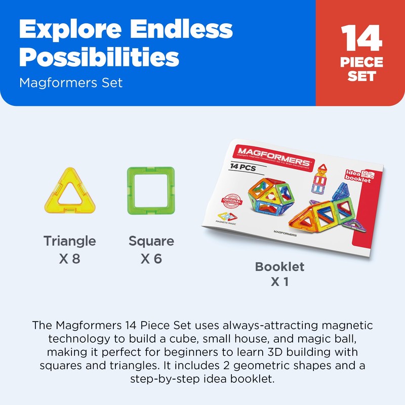 Magformers Rainbow 14 Piece Set - Magnetic Tiles Building Blocks,