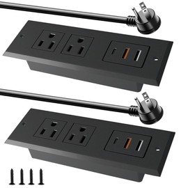Fadossu Recessed Power Strip - Set of 2,20W Fast Charging USB C Port and 18W USB-A Ports.Flush Mount Desk Outlet,Furniture Hidden Charging Station for End Table,Flat Plug,6.5 ft Extension Cord,Black