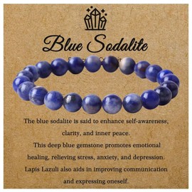 Azusa Sun Healing Crystal Bracelet 8mm Natural Stone Adjustable Purple Red Blue Black Beaded Stretch Bracelet for Women Men Anxiety Postive Energy Yoga Jewelry-Blue