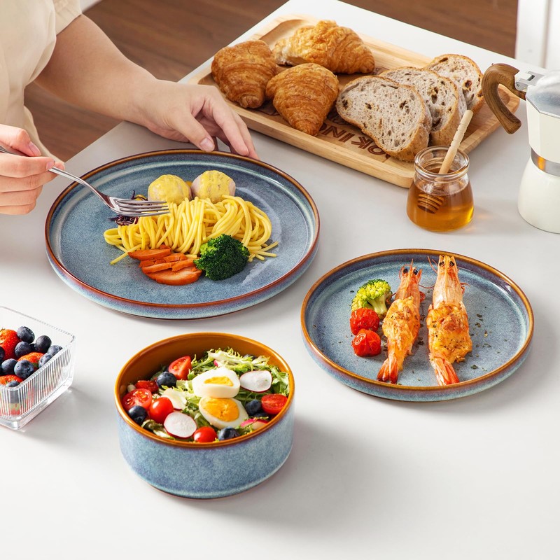 vancasso ONION Ceramic Plates and Bowls Sets, 18 Pieces Blue