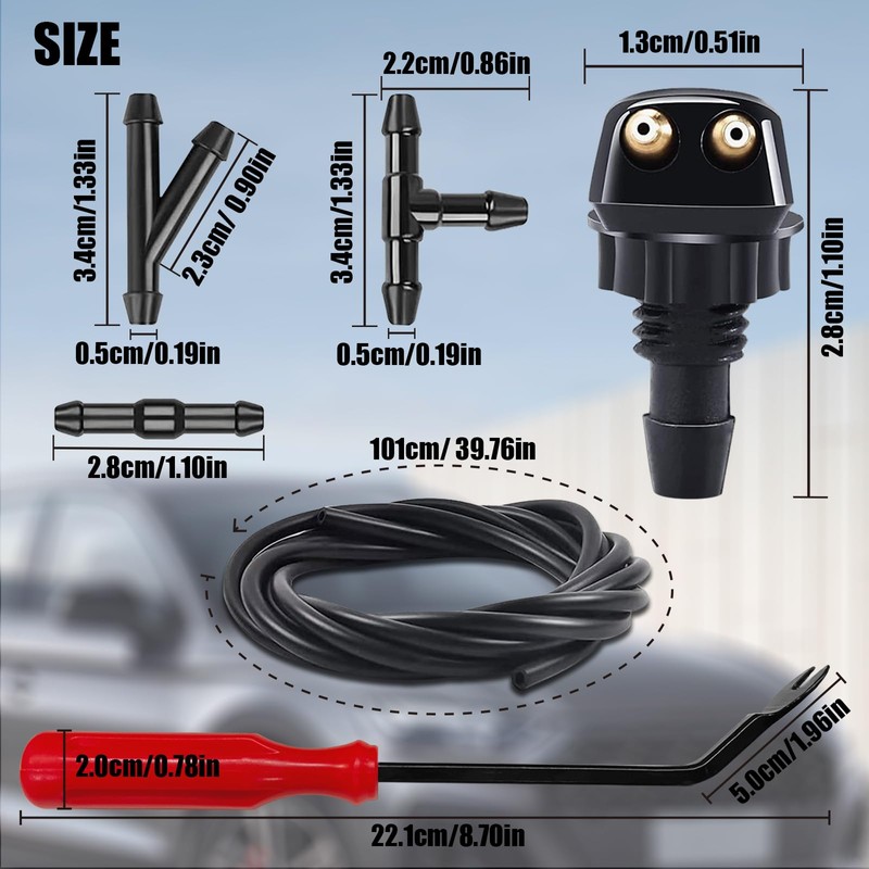 xbrtaia 2 Pack Front Windshield Washer Nozzles Kit, Including Adapters