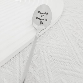 Spoonful of Happiness Gift Spoon for Women Men Christmas Birthday Gift for Dad Husband Daughter Coffee Tea Lover Gifts for Best Friend BFF Engraved Coffee Tea Spoons
