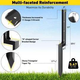 2-4-6-8 Pack Fence Post Repair Kit,Heavy Duty Fence Post Repair Stakes,Thicker Fence Post Anchor Ground Spike,Fence Post Stakes for Repair Broken/Tilted Fence Post(Black)