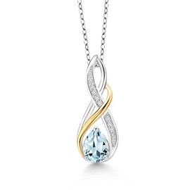 Gem Stone King Teardrop Pendant Necklace For Women | Pear Shape 8X6MM Gemstone Birthstone and White Lab Grown Diamond | 925 Silver and 10K Yellow Gold | With 18 Inch Chain