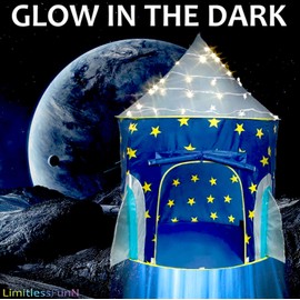 LimitlessFunN Kids Rocket Ship Tent with Star Lights & Carrying Case for Boys & Girls, Indoor & Outdoor