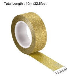 MECCANIXITY 0.6inch x 32.8ft Glitter Tape, Decorative Craft Tape Self Adhesive Stick 1.5cmx10m Gold Tone for Scrapbook, DIY Arts, Gift Wrapping Pack of 3