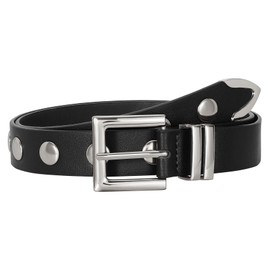 JASGOOD Women Fashion Leather Belt Ladies Studded Belt Silver Buckle Punk Leather Belt for Jeans Pants Dresses