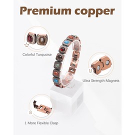 Jeracol Lymphdrainage, Kupfer-Magnetarmbänder für Damen, Kupferarmband mit türkisfarbenem Stein, verstellbare Länge, mit Größenwerkzeug, in Geschenkbox