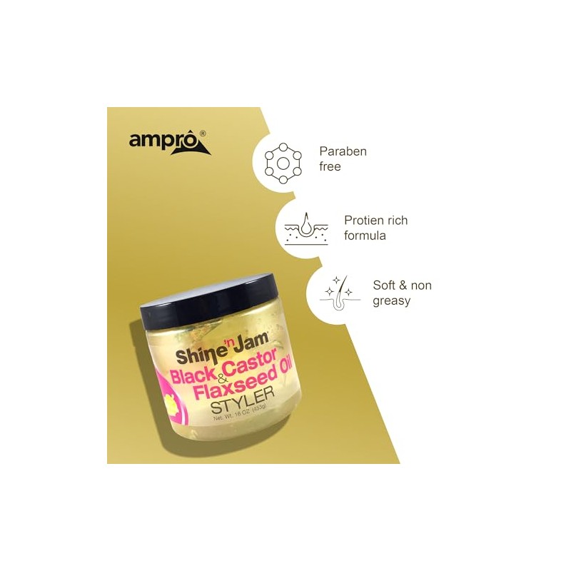 Ampro Shine Jam Gel Ricino Linaza Enriquecido Vitamina Acondicionar Fortalece