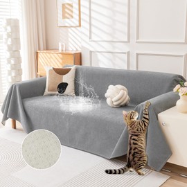 Deep Dream Cat-Scratch Resistant Couch Cover, Waterproof Sofa Cover for 3 Cushion Couch Washable,Pet Friendly Couch Protectors Anti Slip Thickened Love Seat Slipcovers for Dogs, 71" x 118",Light Grey