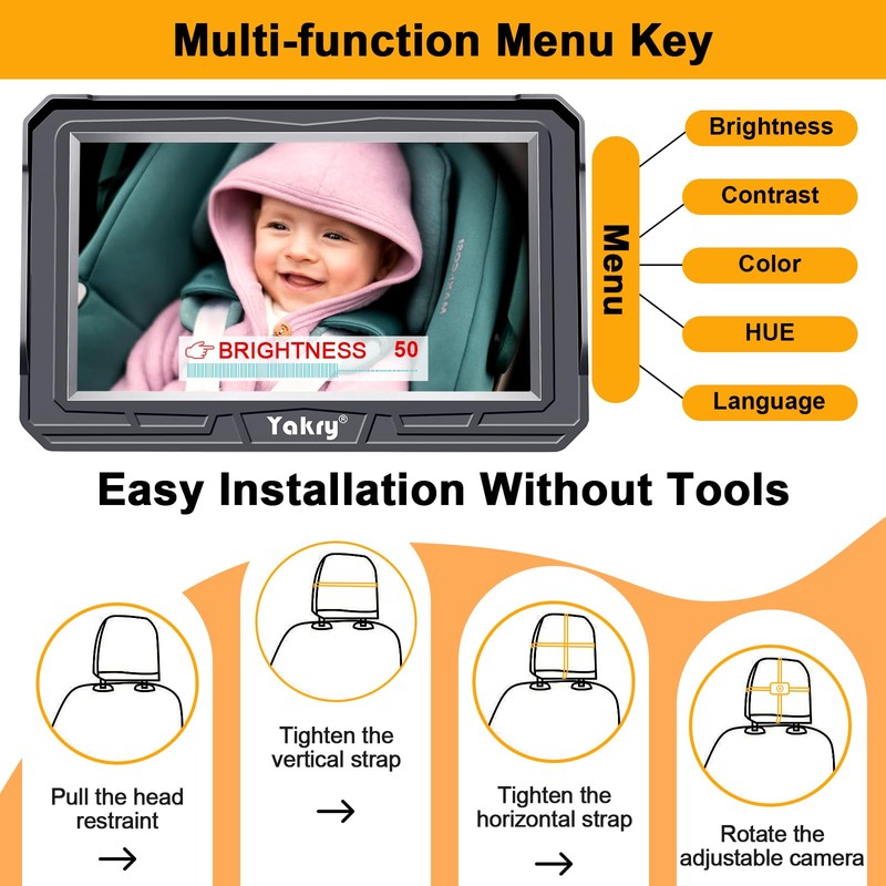 Yakry Baby Car Camera for Backseat - HD 1080P, 170°