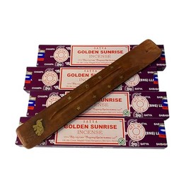 VIE Satya Incense Sticks, 4 Packs x 15g, with Incense Holder, Golden Sunrise