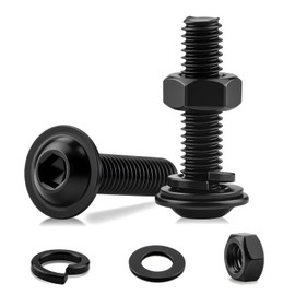 ddckj 10Pcs M6 × 25mm Nuts and Bolts Assortment Black Nuts and Bolts 304 Stainless Steel Flanged Button Nuts,Head Socket Cap Bolts,Flat and Lock Washers, Nuts Bolts and Washers Sets