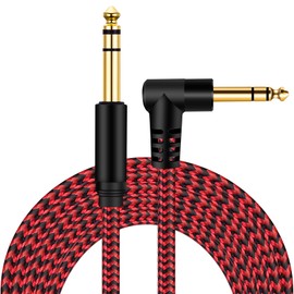 belipro 1/4 Inch TRS Instrument Cable 3Ft 2pack, 6.35mm TRS to 6.35mm TRS Stereo Audio Cable Male to Male Right-Angle-to-Straight for Electric Guitar, Bass, Keyboard,Mixer,Speaker,Equalizer...red
