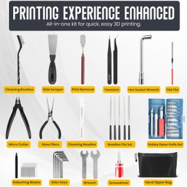 ORNITIC 64Pcs 3D Printer Tool Kit with Tool Bag for 3D Printer – 3D Printing Accessories Including Flat File, Brushes, Tweezers, Long Nose Pliers, Micro Cutter, Deburring Blades, Knife Set & More