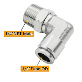 Beduan Push to Connect Fitting Elbow, 1/2" Tube OD x 1/4" NPT Male 90 Degree Elbow Adapter 304 Stainless Steel Air Union Fitting
