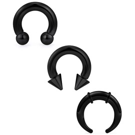 Ovxznts Large Septum Rings 6G PA Ring Horseshoe Barbell Stainless Steel Septum Pincher Tapers Black C Shape Buffalo Stretcher Expander for Women Men