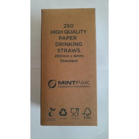 Paper Drinking Straws, 250 Count, Length 200mm, Bore 6mm, Food Safe, Recyclable, Compostable. Ideal for use in Pubs, Restaurants, Bars, Coffee Shops, Takeaways.