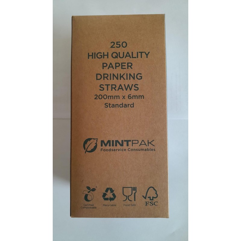 Paper Drinking Straws, 250 Count, Length 200mm, Bore 6mm, Food