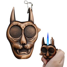 DAKOELWP Mini Skull Windproof Jet Butane Torch Lighter, refillable Flame Lighter for Fireplace Candle Camping Barbecue (Gas not Included) (Red Copper)