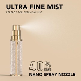 FENHON Perfume Travel Refillable Bottle, 8ml Glitter Leather Atomizer for Perfume, Portable Size Cologne Sprayer, Mini Fragrance Spray Bottle for Woman & Man Essentials (Gold)