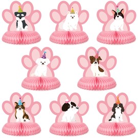 Ferraycle 8 Pcs Dog Themed Party Table Decorations Pink Dog 3D Honeycomb Centerpieces Dog Birthday Party Supplies Dog Centerpieces Decorations for Puppy Paw Print Birthday Supplies Baby Shower