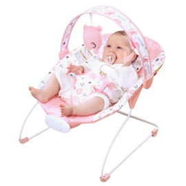 Portable Baby Bouncer Seat with 8 Melodies, 3 Vibration Levels & Adjustable Volume, Foldable Infant Bouncer Rocker with Safety Harness for Baby 0-6 Months, Indoor & Outdoor Use BR2402