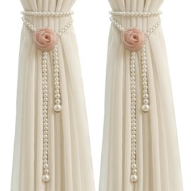 BSITSSS Pack of 2 Curtain Tiebacks, Bead Tiebacks for Curtains, Rose Flowers Tiebacks for Curtains, Boho Curtain Holders, Curtain Holder for Home, Office, Living Room, Window Decoration