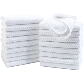 POLYTE Ultra Premium Microfiber Kitchen Dish Hand Towel Waffle Weave, 18 Pack (16x28 in, White)