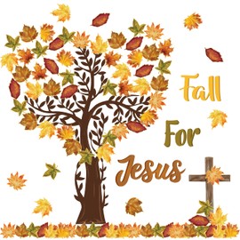 CY2SIDE Fall for Jesus Bulletin Board - 109PCS Fall Maple Leaves Love Tree Bulletin Board Set Watercolor Cross Maple Leaves Name Tags Cutouts Trim Borders Thankful God Sunday School Chalkboard Decor