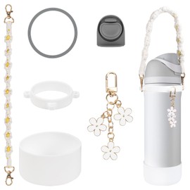 Comprehensive Compatible Owala Accessories Set: Silicone Boot for 24oz & 32oz Bottles, Water Bottle Handle Strap, Bottle Seal Ring, Replacement Stopper, Charms, Compatible Owala FreeSip (White, 24 oz)