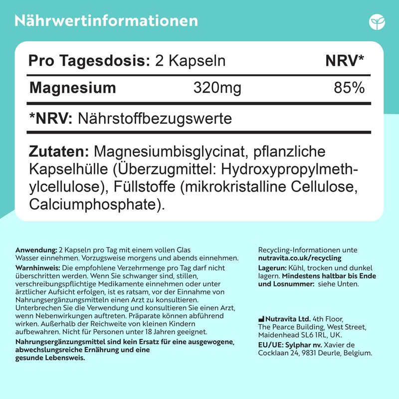 Magnesium Bisglycinate Capsules - Magnesium Glycinate - 320 mg Elementary