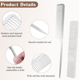 Set of 2, Stainless Steel Rat Tail Combs, Anti-Static – Flat Top Barber Comb for Teasing and Hair Styling