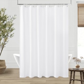 White Linen 90 Inch Shower Curtain Extra Long Cloth Shower Curtain for Bathroom Boho Farmhouse Water Repellent Extra Tall Drapes 90 Inches Long Bathroom Drapes with Hooks 72x90