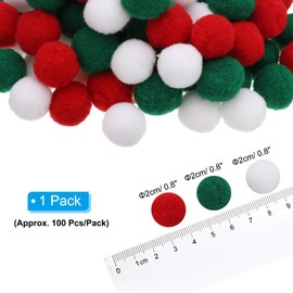 PATIKIL 0.8 in Pom Poms for Crafts, 100Pcs Fuzzy Pastel Pom Pom Balls for Art Supplies DIY Creative Craft Material Handicraft Decorations, Red, Green, White