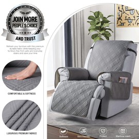 TAOCOCO 100% Waterproof Recliner Chair Cover, Non Slip Recliner Covers for Recliner Chair with Pocket, Washable Reclining Chair Cover Furniture Protector for Kids, Pets(23.6'', Gray)