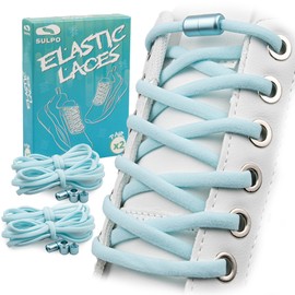 SULPO Laces without Tying - Round Shoelaces Quick Release - Elastic Shoelaces for Adults and Children - Shoelaces, Light blue 2 pairs