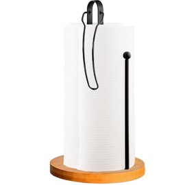 Wood Paper Towel Holder Countertop, TONLEA Kitchen Paper Towel Holder FreeStanding for Kitchen and Bathroom Organization, Kitchen Roll Holder for Standard and Large Rolls