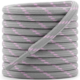 DELELE Round Work Boot Laces: 47 inch Light Grey Pink Heavy Duty Hiking Shoe Laces for Boots 2 Pair