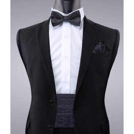 Alizeal Mens Paisley Jacauard Pre-tied Adjustable Bow Tie, Cummerbund, and Pocket Square Set, Black