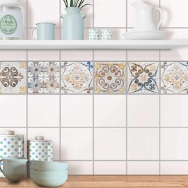 Adreamer90 Decorative 2D Tile Stickers 5.91x5.91'' for Kitchen, Laundry,Shower, Self Stick Art Decor Tile Cover Up Stickers Stick On Backsplash Wall Tile