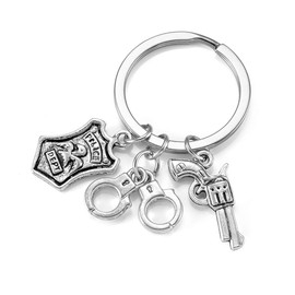 Jovivi Alloy Keyring with Handcuffs Piston Shield Pendant Key Ring Keychain Police Gift, silver