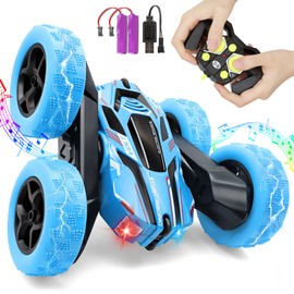 Sendowtek Carro de Control Remoto 2.4GHz RC Juguete de Coche de Acrobacias Coche Giratorio de 360° de Doble Cara 4WD Coche de Acrobacia Recargable con Luz Remote Control Stunt Car para Niños 6-12 Años