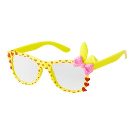 Ultra ® Cute 3D Multi Color clear lens Bunny Heart Bow Frames perfect for costumes parties Glasses gift nerds and hipsters (Yellow with pink bow)