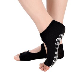 4 Pairs Women Low Rise Non Slip Yoga Toeless Socks (Black 4 Pairs)