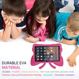 Simicoo Fire HD 8 Tablet 10th Gen 2020 HD 8 Plus 2022 Case Cute Butterfly Case with Stand for Kids Light EVA Rugged Shockproof Heavy Duty Kids Friendly Full Cover for New Fire HD 8 8Plus (Rose)