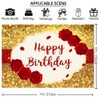 7x5ft Gold Glitter Happy Birthday Backdrop Red Rose Flowers Background
