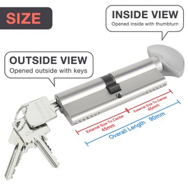 DIDA® 90mm Thumb Turn Euro Cylinder Lock 45T/45 UPVC Barrel Lock with 3 Keys Anti-Pick Anti-Bump Anti-Drill Door Barrel Lock with Key Euro Single Cylinder Lock Barrels High Security BS EN 1303:2005 N